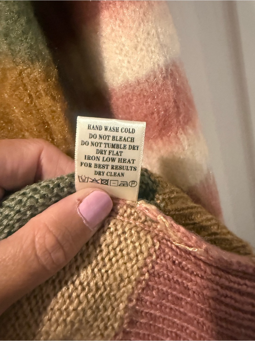 NWT Multicolor Striped Cozy Women's Sweater Dress - Pink, Mustard, Green - Picture 5 of 6